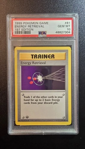 PSA 10 1st Edition Base Set ENERGY RETRIEVAL #81 1999 Pokemon Trainer Gem Mint