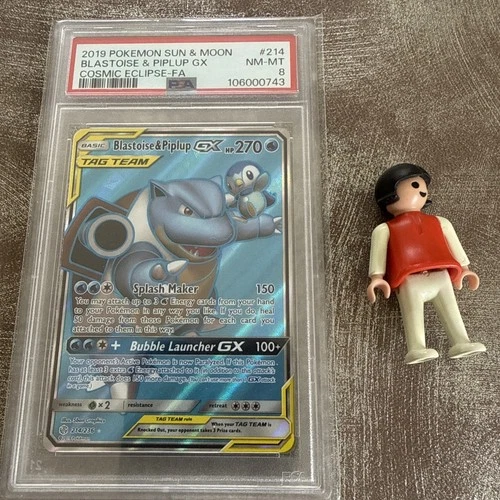 2019 Pokemon Sun & Moon Cosmic Eclipse Blastoise Piplup Tag Team 214/236 PSA 8