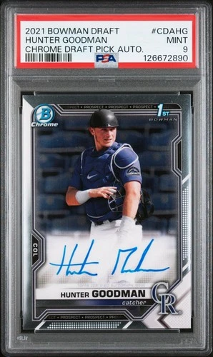 2021 BOWMAN CHROME DRAFT HUNTER GOODMAN 1ST AUTO RC ROOKIE PSA 9 \*ON-CARD\*