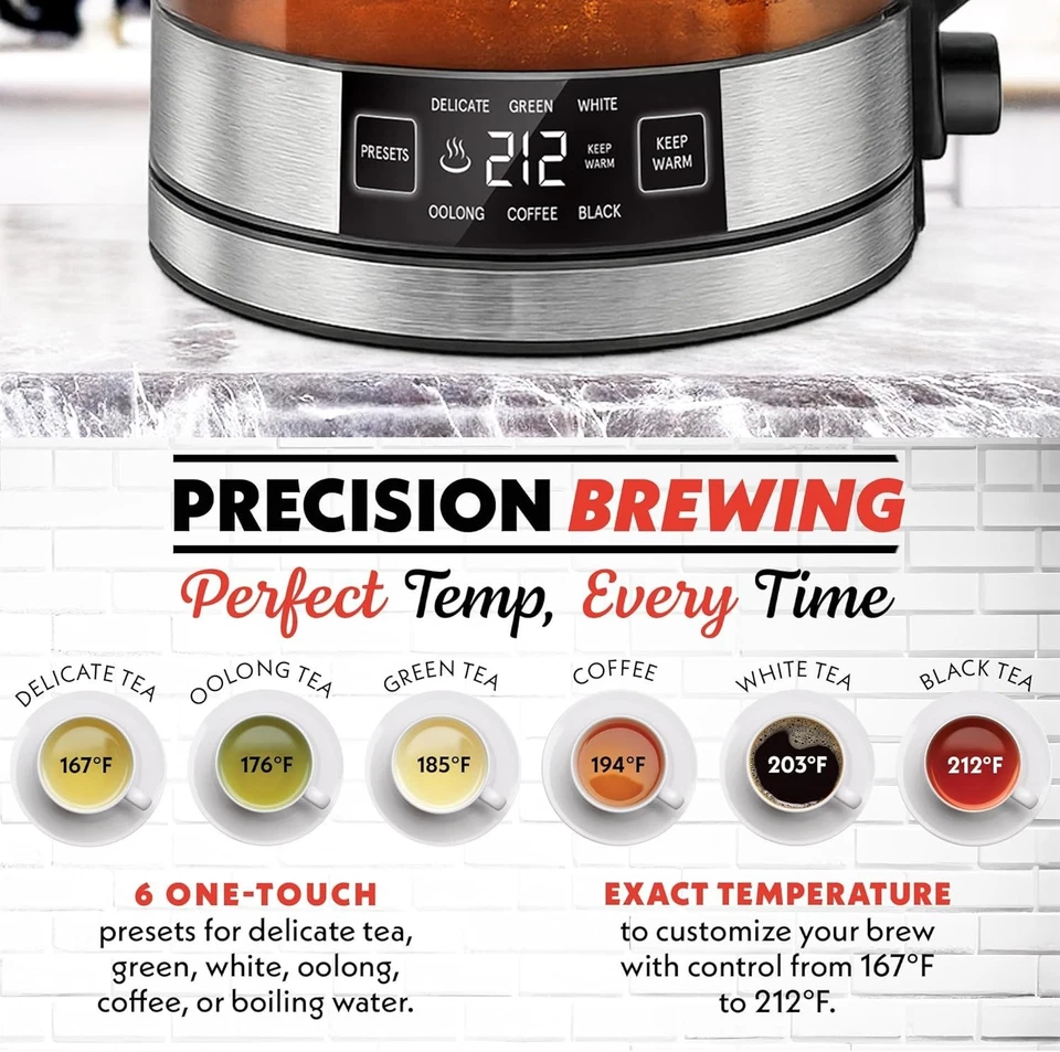 Hervidor de agua digital programable Gourmia - Temperatura ajustable de 1,7 L Foto 3 de 4