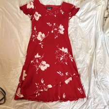 S.L. Fashions Red Floral Sheath Dress Boat Neck Cap Sleeve Polyester Size 12
