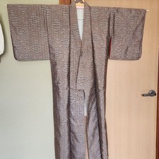 Boro Japanese Kimono Aged Textile Robe Brown-toned Geometric Pattern