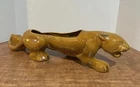 MCM McCoy Panther Cougar Planter 19”Long Brown W Gold SB37 USA Vtg Ceramic Pot