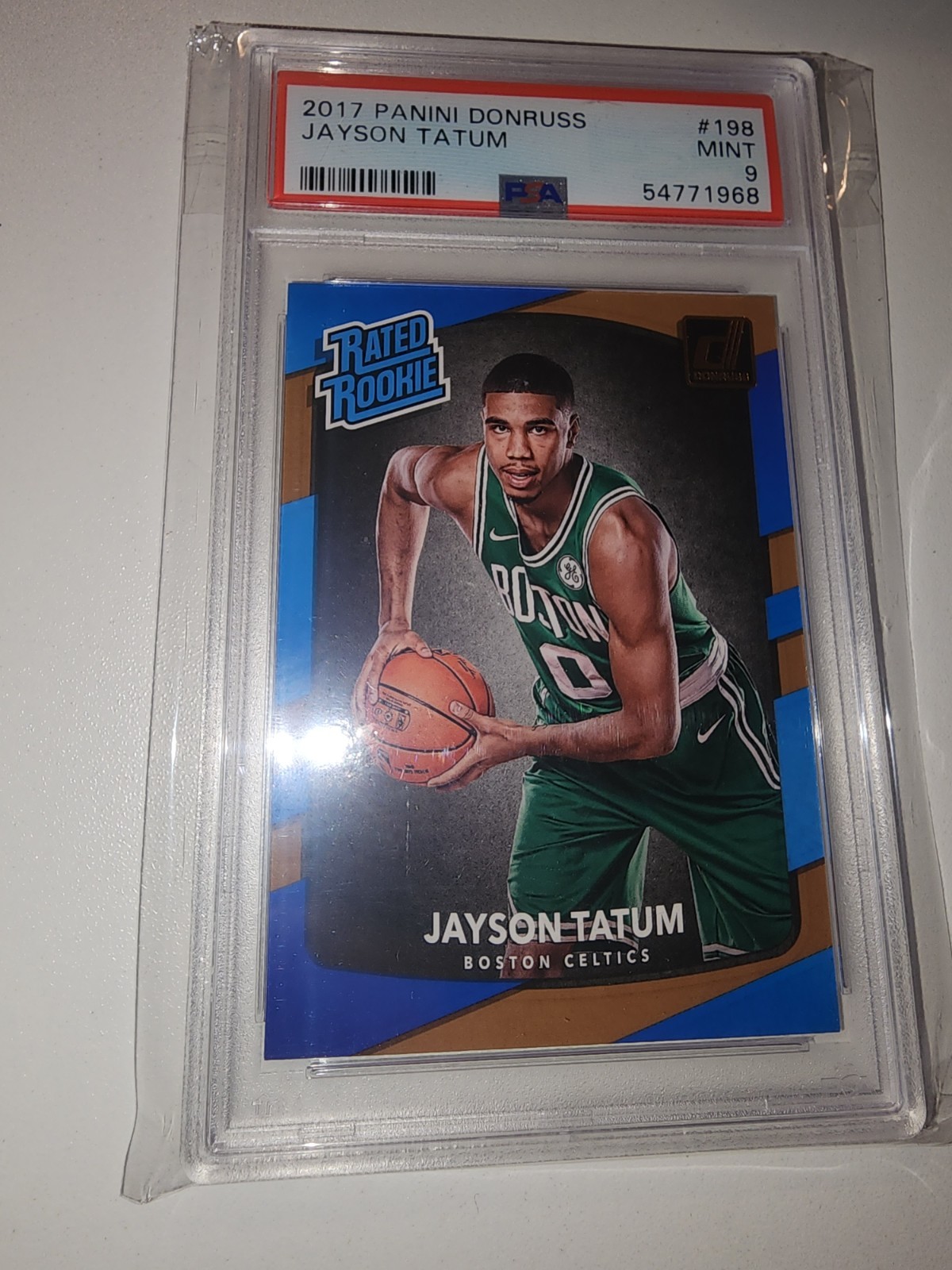 2017 Panini Donruss Jayson Tatum Rookie Card PSA 9 Mint Celtics #198 view 3