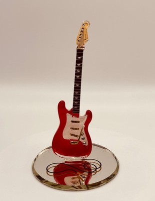 Vintage Red Guitar Glass Figurine | Handcrafted Music Lover Collectible Display