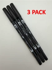 Tombow 56621 Dual Brush Pen, N15 - Black, 3-PACK. Blendable, Brush and Fine Tip