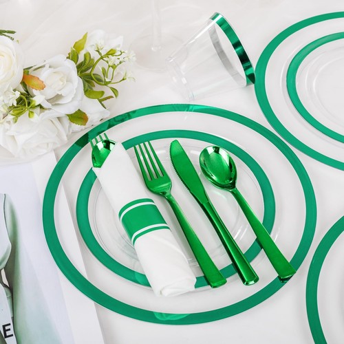 350 Pcs Green Plastic Plates-Clear Dinnerware Set for St. Patrick's Day Sprin... - Picture 9 of 9