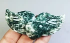 Natural Moss Agate Quartz Crystal Stone Carved Love Heart Wings Reiki Healing