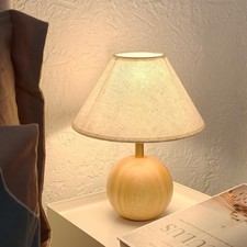 Table Lamp for Living Room,Wood Base Flaxen Fabric Shade Desk Lamp for Bedroo...