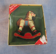 VINTAGE WOOD ROCKING HORSE CHRISTMAS ORNAMENT 1985 MIB