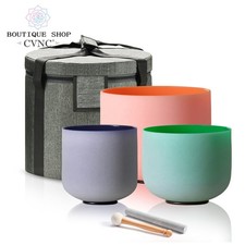 CVNC 432HZ 6"A 8"F 10"D 3 PCS Crystal Singing Bowls Set Sound Heal Bath Colorful