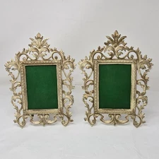 VINTAGE PAIR CROW FUTT ORNATE CAST METAL PHOTO PICTURE FRAMES ROCOCO STYLE C22