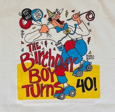 Vtg 80s Frank A Jones Over The Hill Novelty Midlife Crisis Birthday Shirt XL