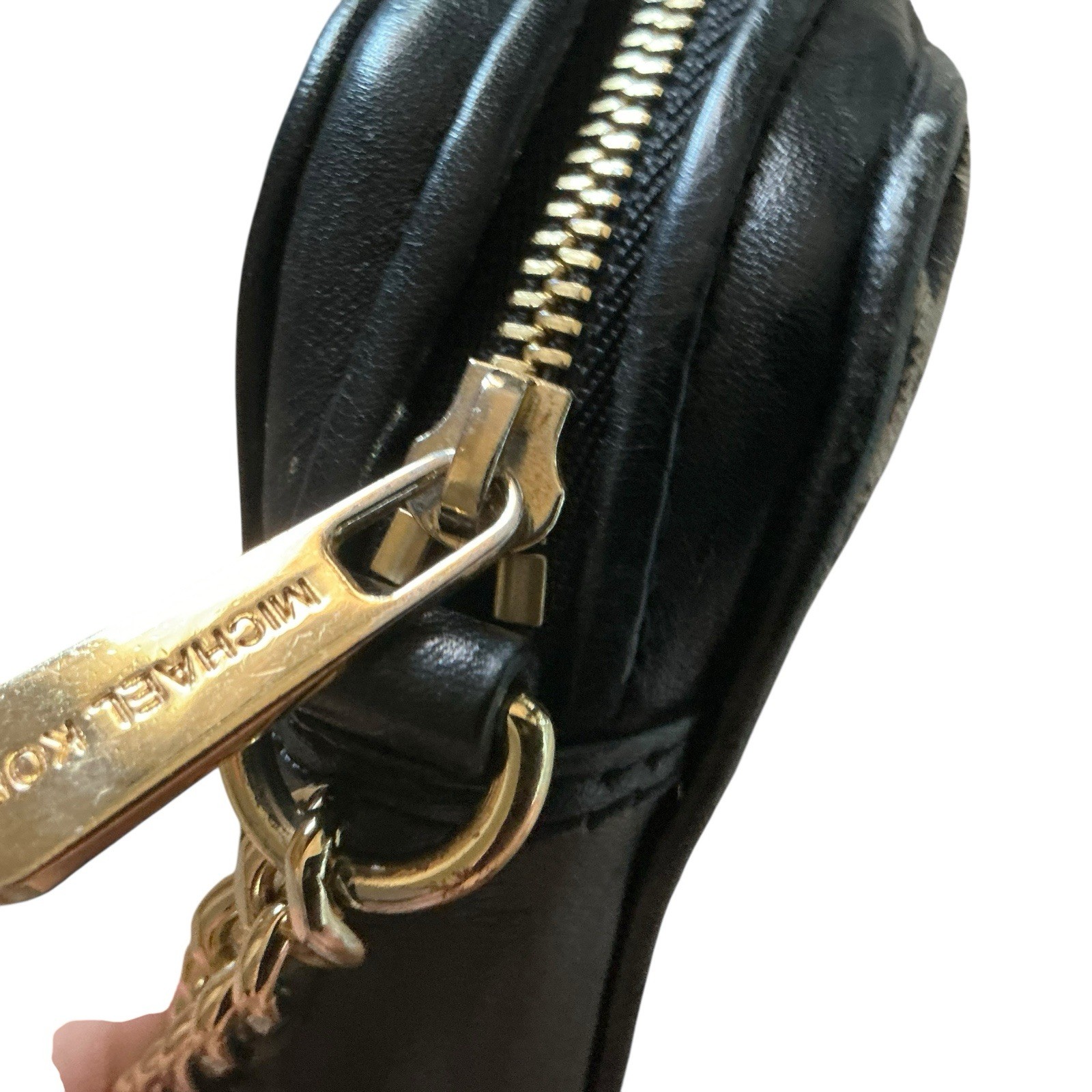 Michael Kors Animal Calf Hair Crossbody Bag Gold Chain Purse Black Leather MK thumbnail 5