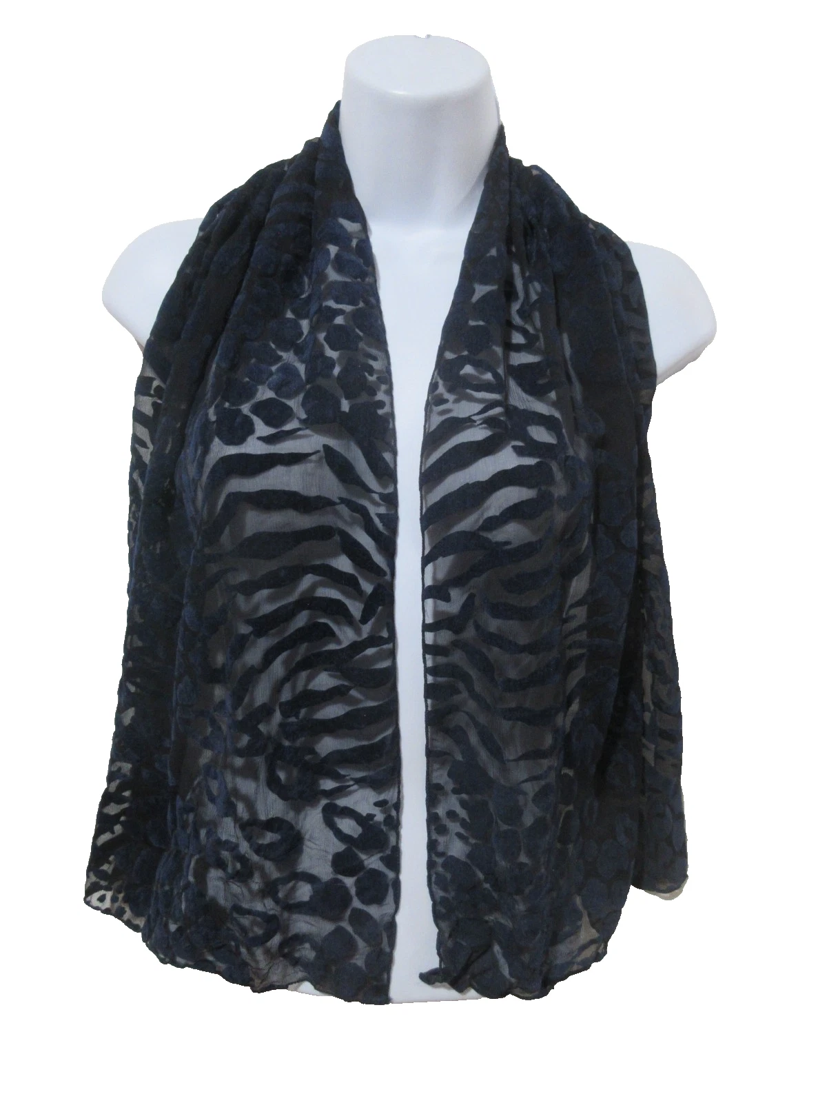 49x17 ST. JOHN Silk Blend BURNOUT SCARF Navy Blue Animal Print France High End