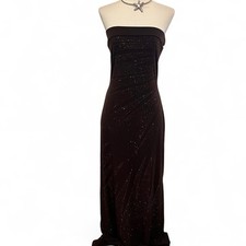 Y2K Vintage Strapless Brown Rhinestone Maxi Dress Size Small