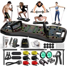 Portable Home Gym System: Large Compact Push Up Board, Pilates Bar & 20 Fitne...