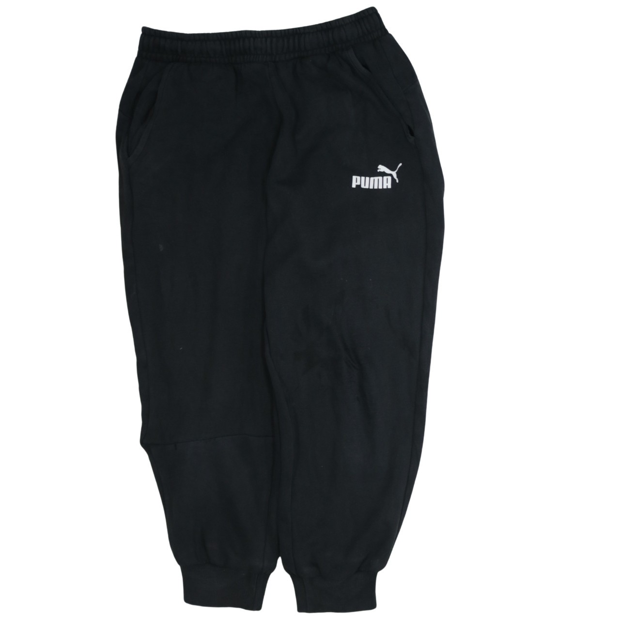 Puma Mens Joggers Black Fleece Sweatpants Elastic Waist Tapered Logo Lounge M
