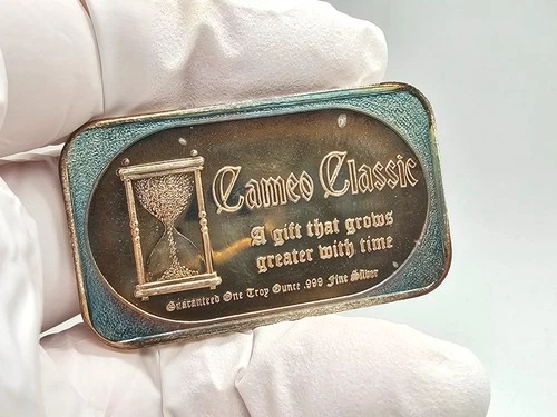 1oz .999 Fine Silver Cameo Classics "Sweet 16" Art Bar **VIBRANT BLUE TONING**