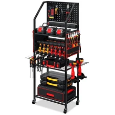 Garage Power Tools Organizer Cart With Charging Station Floor Rolling Tools Cart