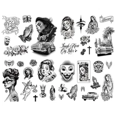 Chicano Vol. II - Cholo Chola Temporary Tattoos for Men Women, Payasa, Lowrider,