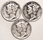 (3) Mercury Dimes - 1942 1944 1945 - Fine/VF - #4571ED