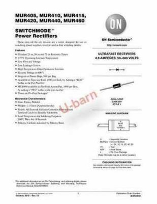 ON DO201AD,ULTRAFAST RECTIFIERS 4.0 AMPS 200-600,MUR420 *nl