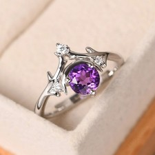 2CT Amethyst Round Gemstone 925 Silver Plated Art Deco Ring Duty Free