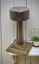 Antico di Legno Ottone Portacandele Stand Originale Old Molto Fine Goffrato