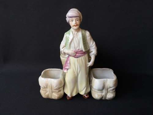 Servizio Da Condimenti XIX° Porcellana Statuetta Sultano Mostardiera Sale Pepe - Foto 2 di 12