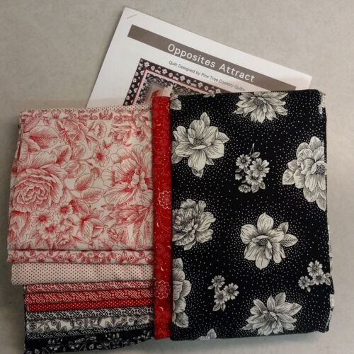 KIT Opposites Attract Quilt Top 57 x 69 Pattern Fabric Binding Red Black Geometr - Picture 2 of 3