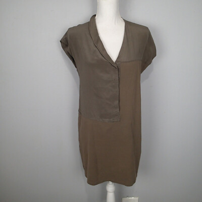 MAX&CO Brown Taupe Shift Dress Sz s silk cotton v neck 