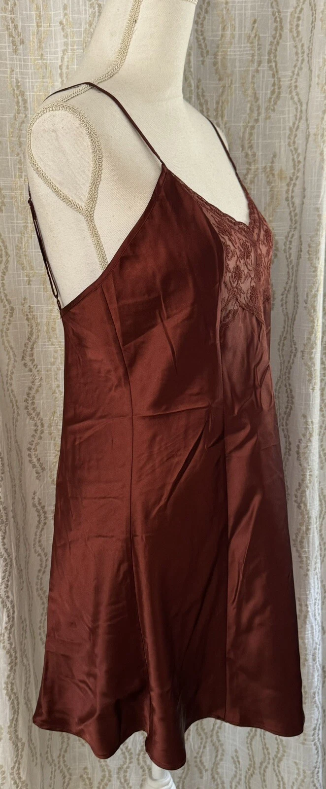 UNDERCOVER Victoria’s Secret Mini Abito Vintage Marrone Floreale Raso Pizzo Grande Anni 90 Vampiro