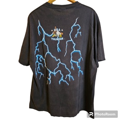 Vintage USA Thunder T Shirt Wolves Lightning Mens Size 2XL Black 