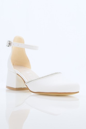 Elegantes Zapatos de Tacón Bloque Marfil para Niñas con Borde de Estrás y Correa para el Tobillo - Imagen 4 de 23