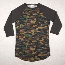 LuLaRoe Randy Camo Black Green Raglan 3/4 Sleeve Shirt Size XXS Baseball Tee