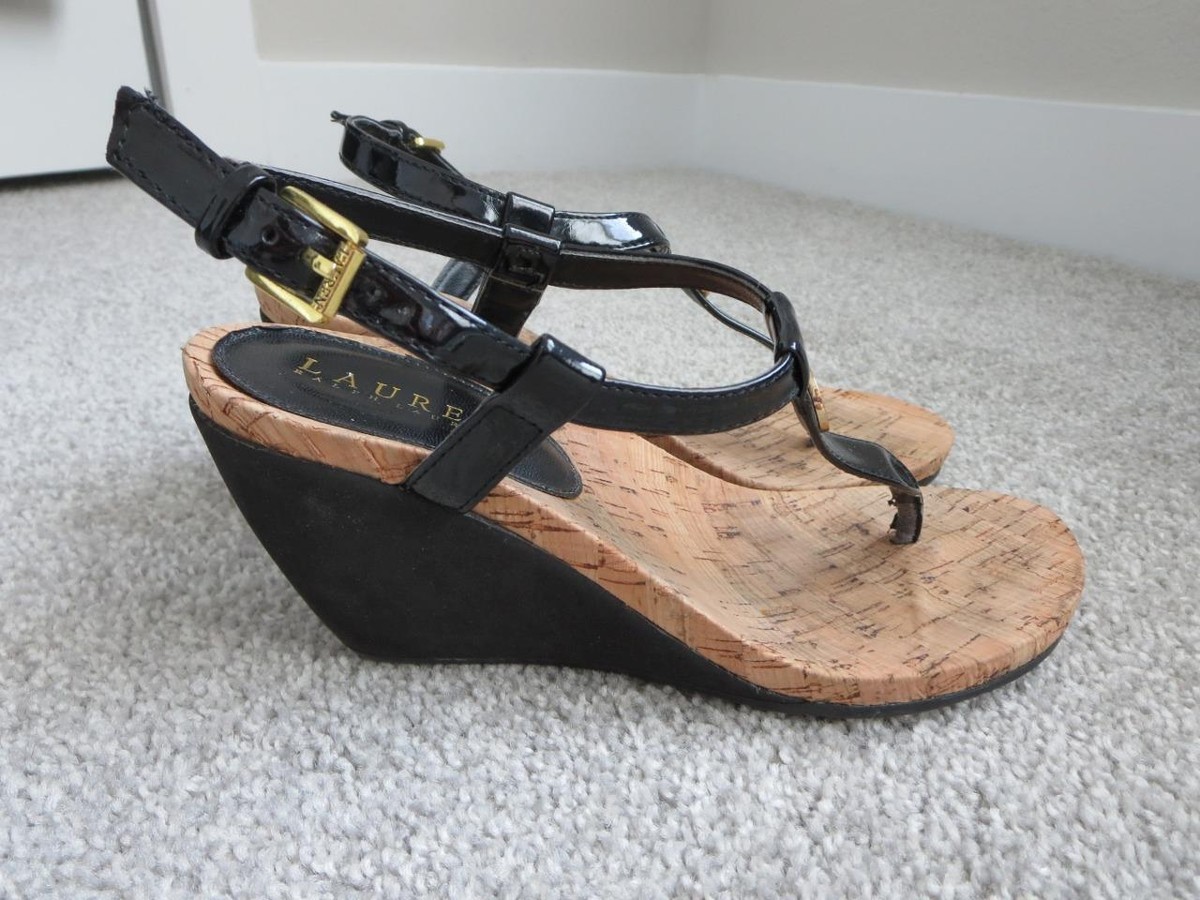 Lauren Ralph Lauren Black T-Shaped Thong Sandals US EUR 37