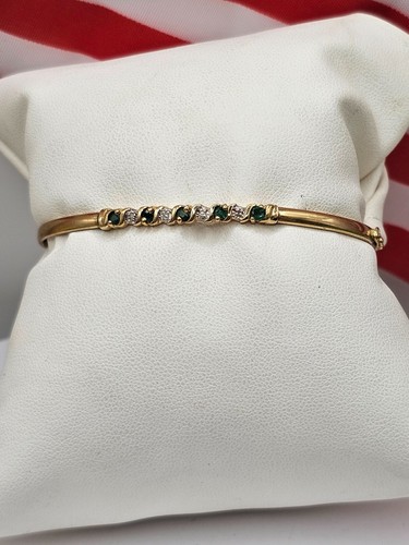 Vintage 10K yellow gold Diamond Emerald bracelet - Picture 3 of 14
