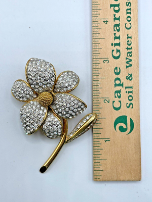 VTG Unsigned Ciro rhinestone stem flower brooch gold tone brooch