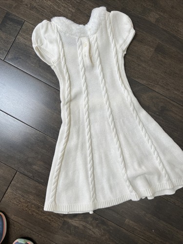 faux fur collar white cable knit sweater dress girls children's place Size 5T - Picture 4 of 4