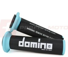 Domino Cyan and Black A010 Motorcycle Grips with Grip Covers fits Vyrus Bikes