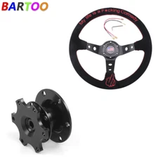 345mm Deep Dish Racing Suede Steering Wheel Middle Finger w/ Quick Release Kit