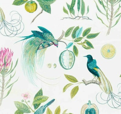 SANDERSON VORHANGSTOFF DESIGN Paradesia 7,4 METER BOTANISCH GRÜN 100% BAUMWOLLE
