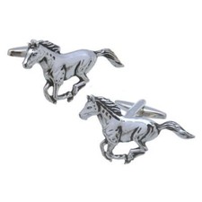 MUSTANG CUFFLINKS Running Horse Racing Race Western Wear Cowboy w Gift Bag NEW