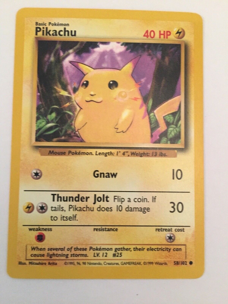 Pokemon Pikachu GNAW Card, 58/102 Base set Rare. Never Played Mint