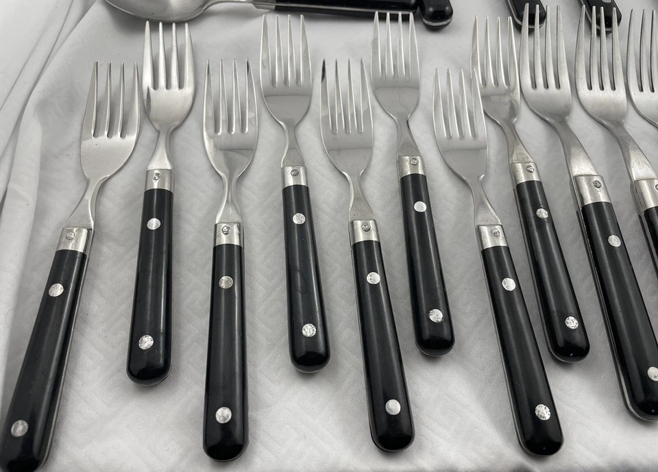 Lote surtido de 35 cubiertos de acero inoxidable Estia Corea asas de plástico negro Foto 4 de 4