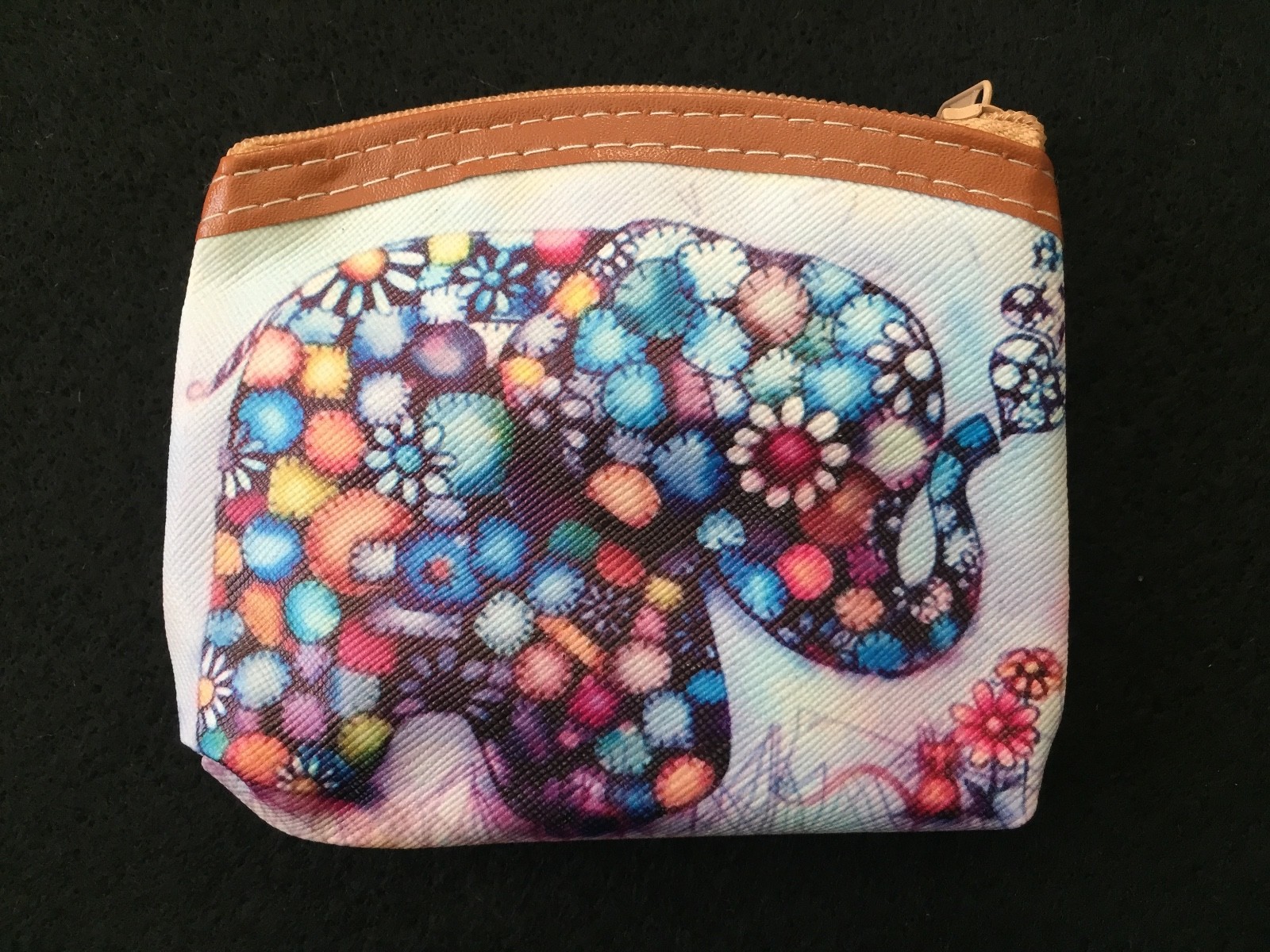 Cute Boho Elephant Multi Watercolor Printed Zipper Coin Purse