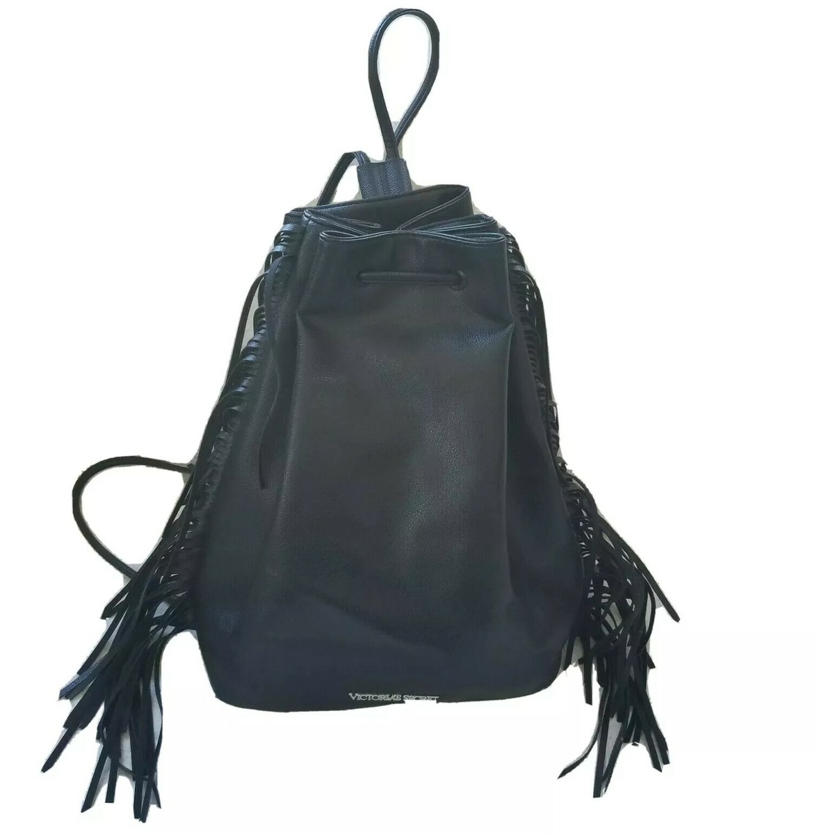 Victoria\'s Secret Black Faux Leather Fringe Backpack Victorias Secret VS Black Faux Leather Fringe Backpack Bag  main image 3