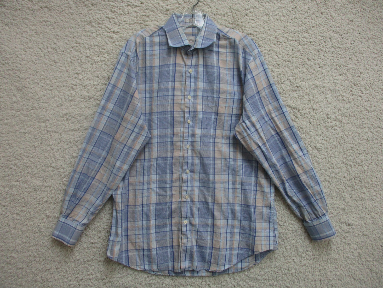 Peter Millar Button Up Shirt Large Adult Blue Plaid Long Sleeve Pocket Mens L