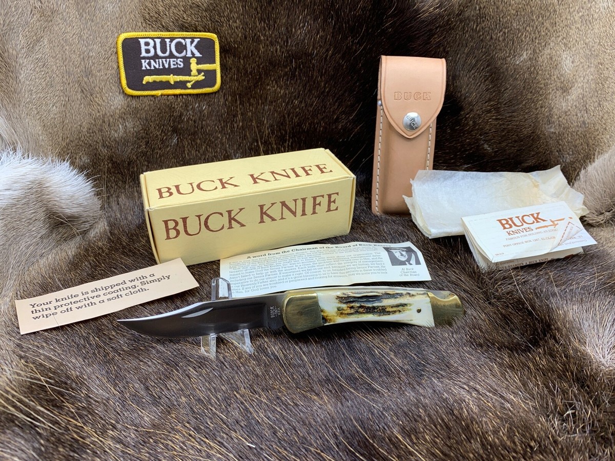 Vintage Buck 110 Hunter With Stag Handles & Leather Sheath Vintage Buck 110 Hunter With Stag Handles & Leather Sheath